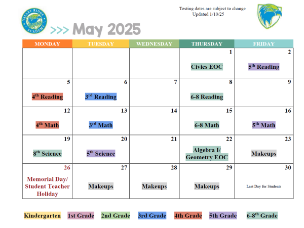 PM 3 Testing Calendar May