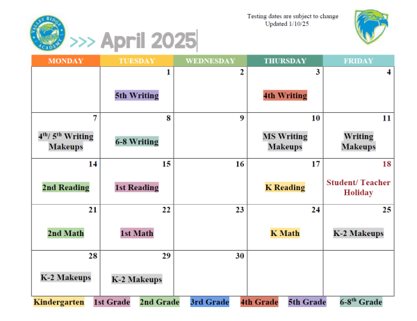 PM3 Testing Calendar April